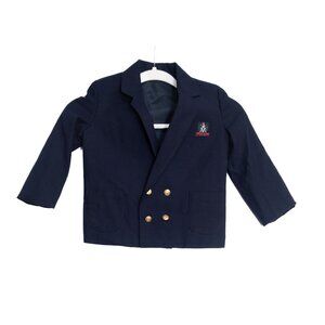 Navy Blue Boys Size 4 Blazer W/ Gold Buttons & Crest Logo Double-Breasted Classi